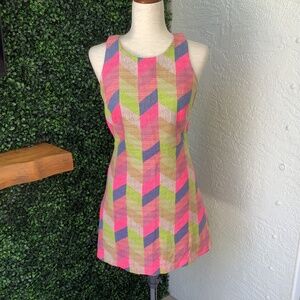 Milly Slim Shift Dress Colorful Chevron Tweed Cutout Back Sleeveless Size 4-EUC!